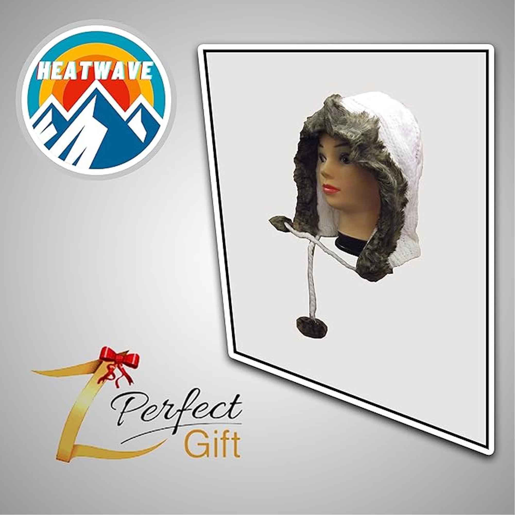 Sock Stack Women's Winter Chunky Knit Hood Hat With Faux Fur Trim And Pom Poms, Acrylic, One Size, Cream Beige And Black