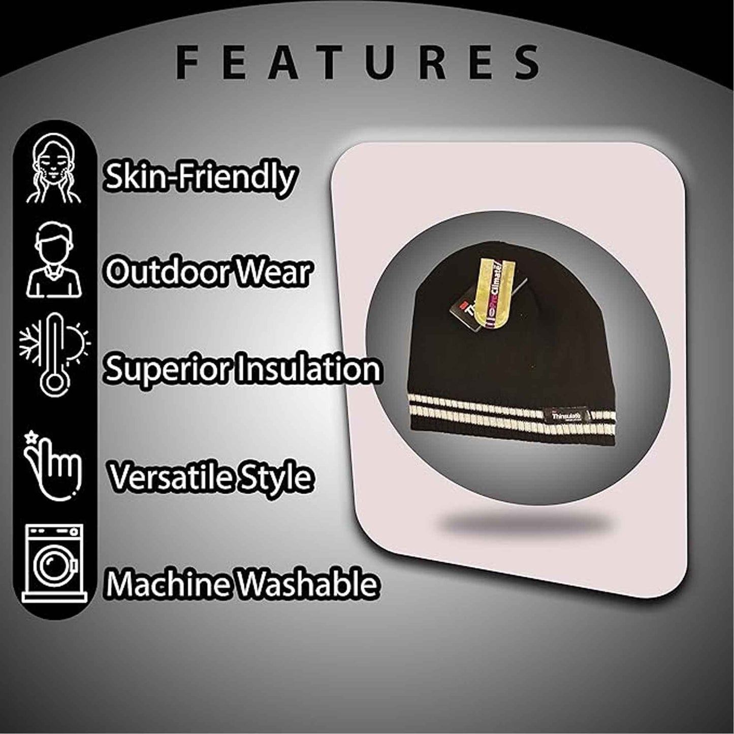 Women's Winter Thermal Beanie Hat with Striped Design and 3M Thinsulate Insulation Warm Acrylic Knit Cap for Cold Weather Fashion Black Red Navy Purple by Sock Stack