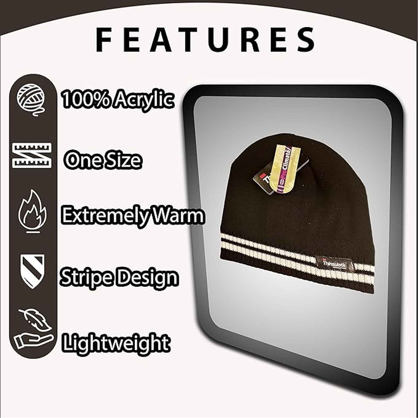 Women's Winter Thermal Beanie Hat with Striped Design and 3M Thinsulate Insulation Warm Acrylic Knit Cap for Cold Weather Fashion Black Red Navy Purple by Sock Stack