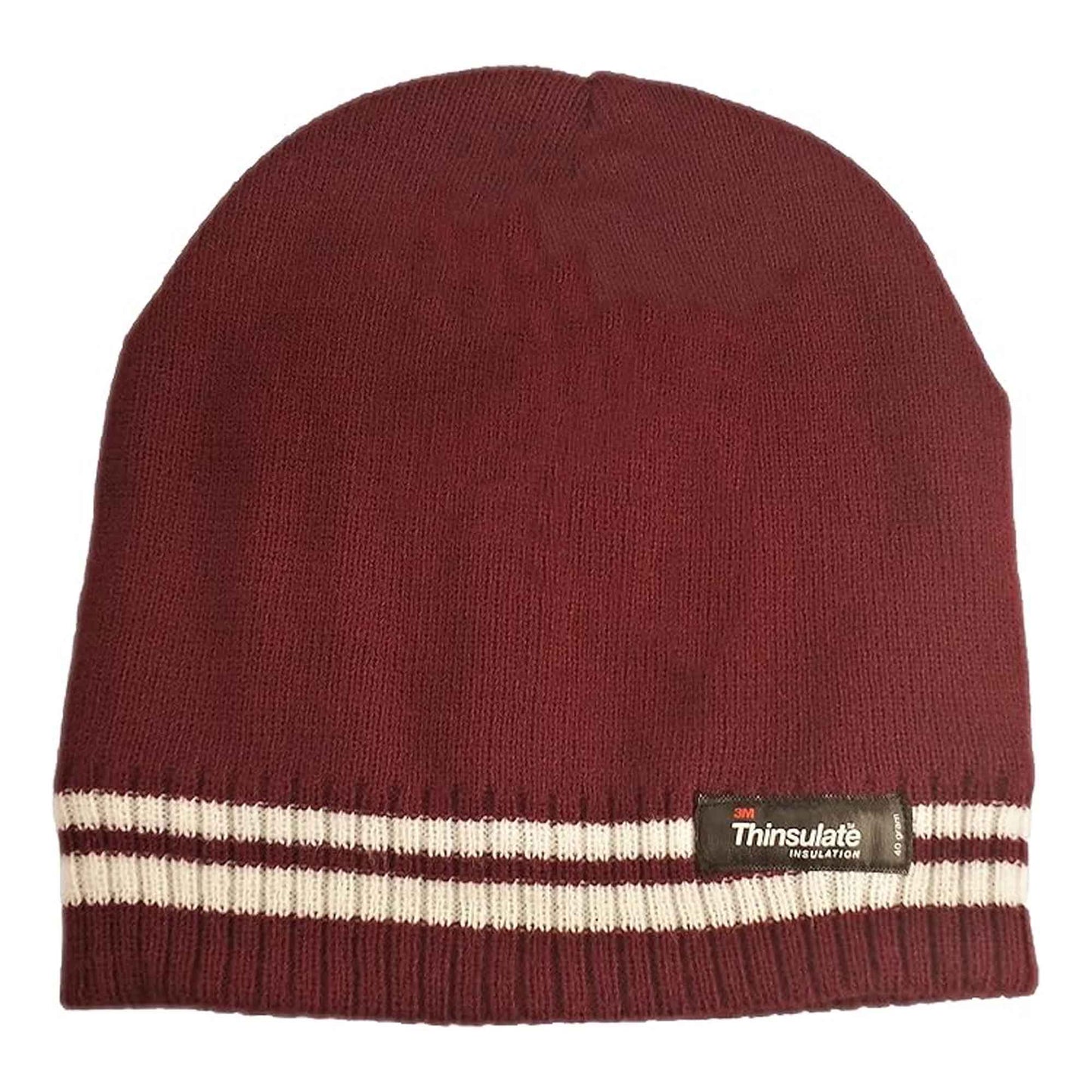 Women's Winter Thermal Beanie Hat with Striped Design and 3M Thinsulate Insulation Warm Acrylic Knit Cap for Cold Weather Fashion Black Red Navy Purple by Sock Stack