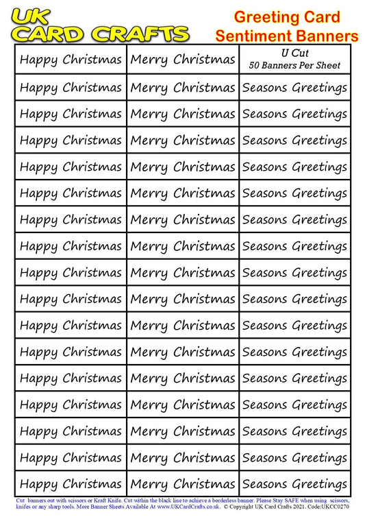 5 x A4 Sheets – 250 Christmas Sentiment Banners – U Cut by UK Card Crafts