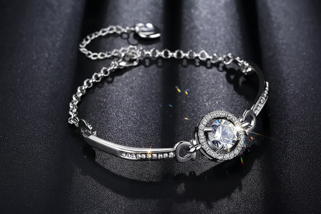 Women’s Silver Halo Crystal Bracelet – Elegant Sparkling Jewelry, Perfect Gift for Her