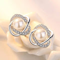 Women’s Silver Pearl & Crystal Earrings – Elegant Dangle Jewelry, Perfect Gift for Her