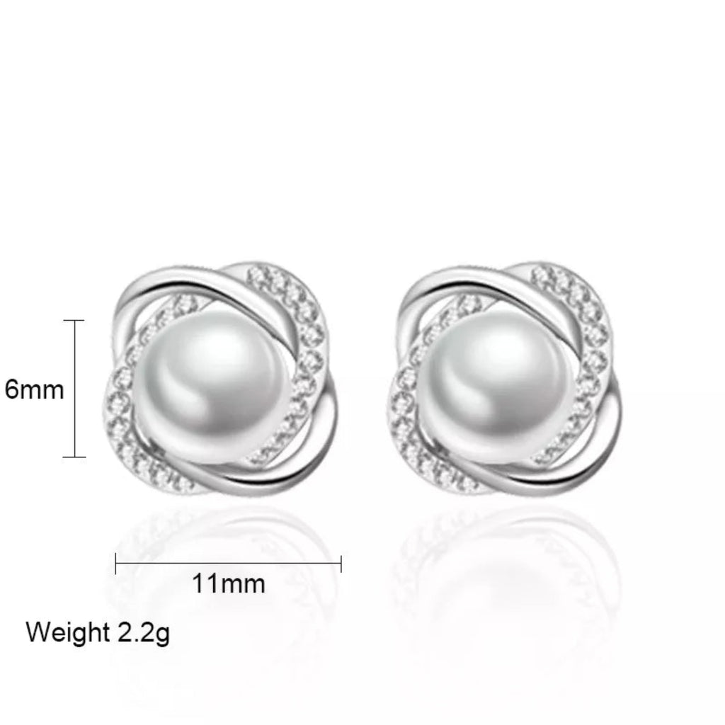 Women’s Silver Pearl & Crystal Earrings – Elegant Dangle Jewelry, Perfect Gift for Her