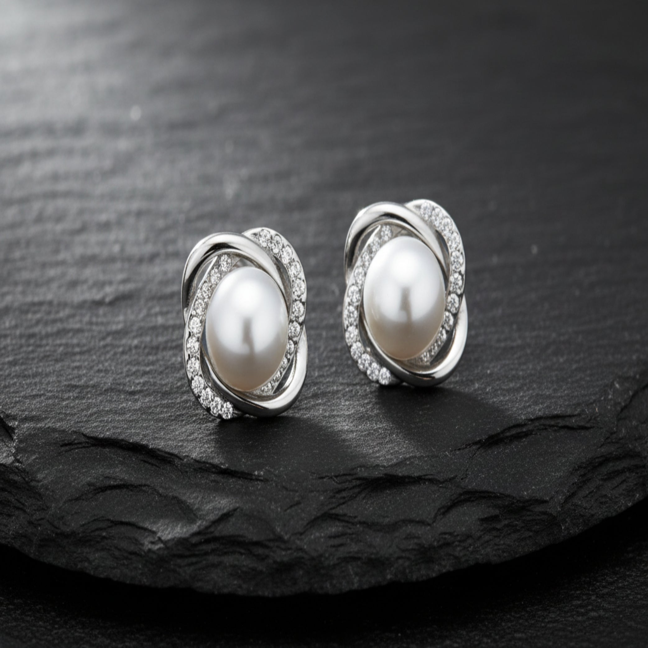 Women’s Silver Pearl & Crystal Earrings – Elegant Dangle Jewelry, Perfect Gift for Her